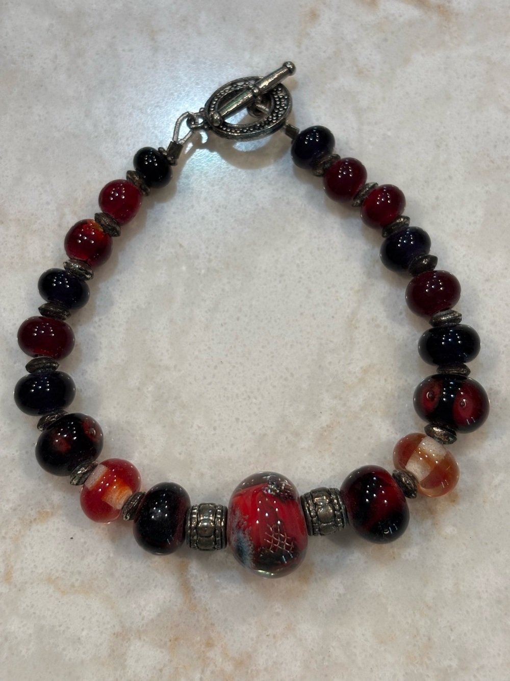 Handmade Red and Black Glass Bead Bracelet - Women Jewelry